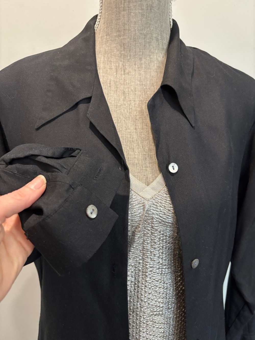Club Monaco Black Silk Duster Jacket Blouse Longline Button Front Size Medium - Picture 9 of 16